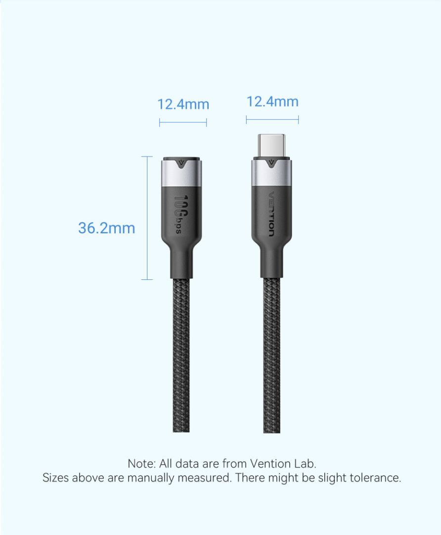 Vention USB 3.2 Gen2 C Male to C Female 10Gbps Extension Aluminum Alloy Type cable 0,5m Black
