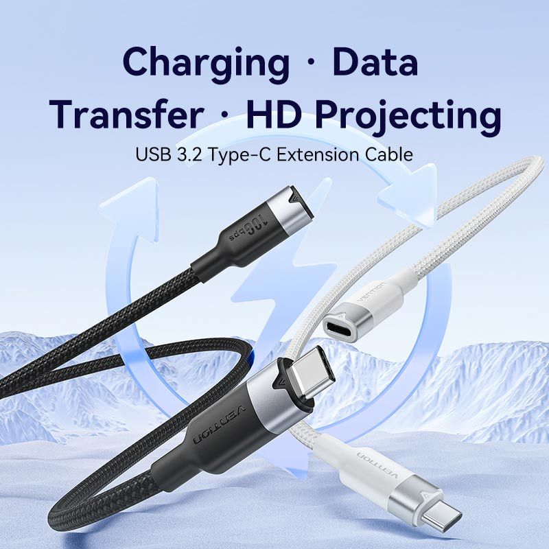 Vention USB 3.2 Gen2 C Male to C Female 10Gbps Extension Aluminum Alloy Type cable 1m Black