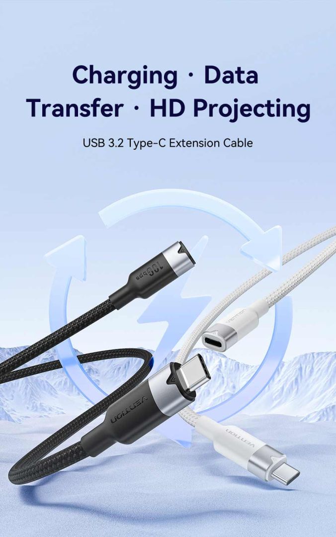 Vention USB 3.2 Gen2 C Male to C Female 10Gbps Extension Aluminum Alloy Type cable 1m Black