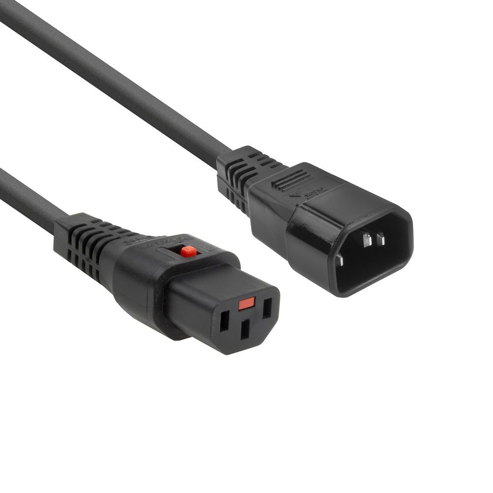 ACT Powercord C13 IEC Lock - C14 2m Black