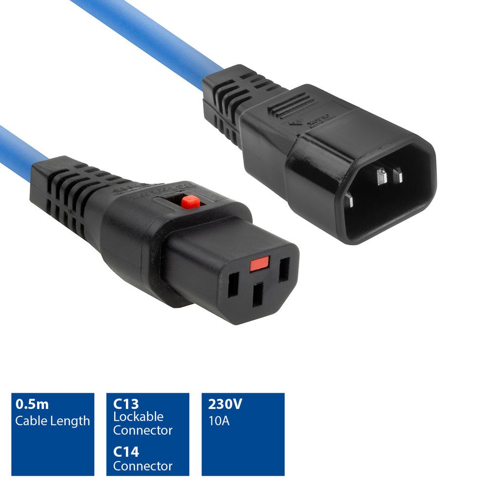 ACT Powercord C13 IEC Lock - C14 0,5m Blue