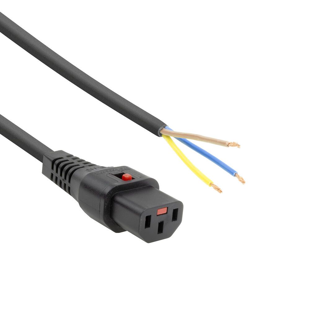 ACT Powercord C13 IEC Lock open end 3m Black 5-Pack