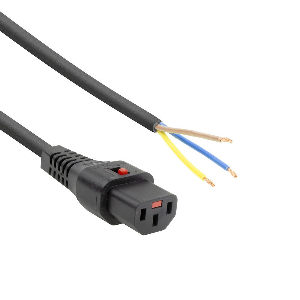 ACT Powercord C13 IEC Lock open end 4m Black
