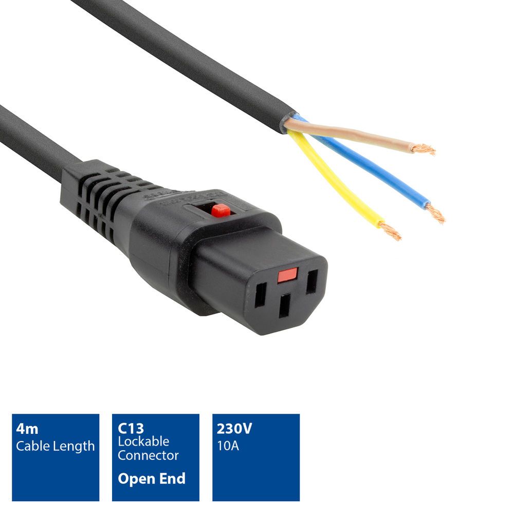 ACT Powercord C13 IEC Lock open end 4m Black
