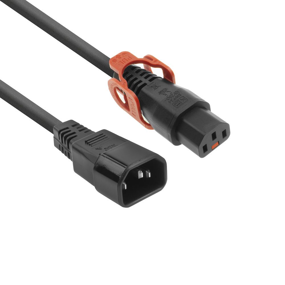 ACT Powercord C13 IEC Lock+ - C14 0,5m Black