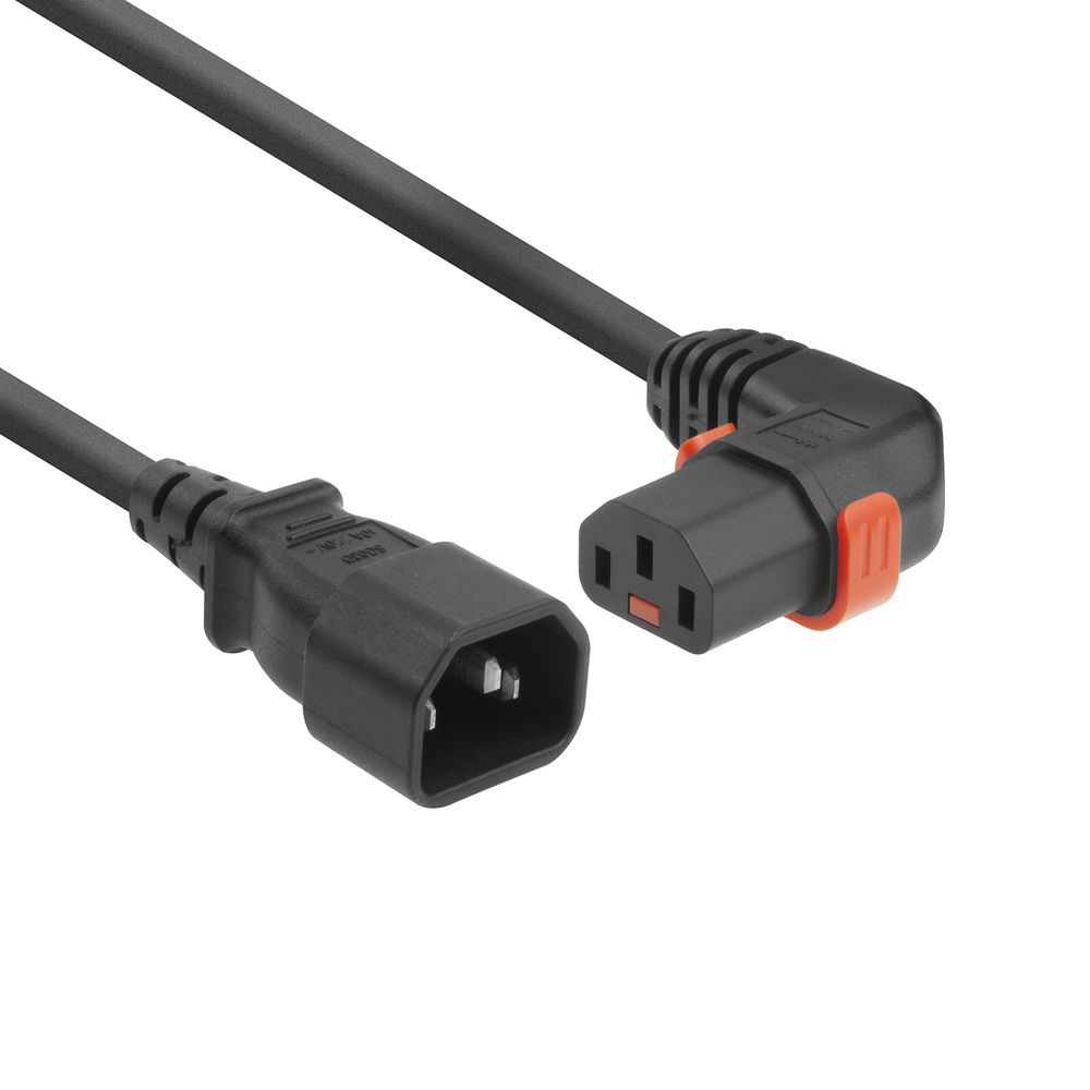 ACT Powercord C14 - C13 IEC Lock (right angled) 1m Black