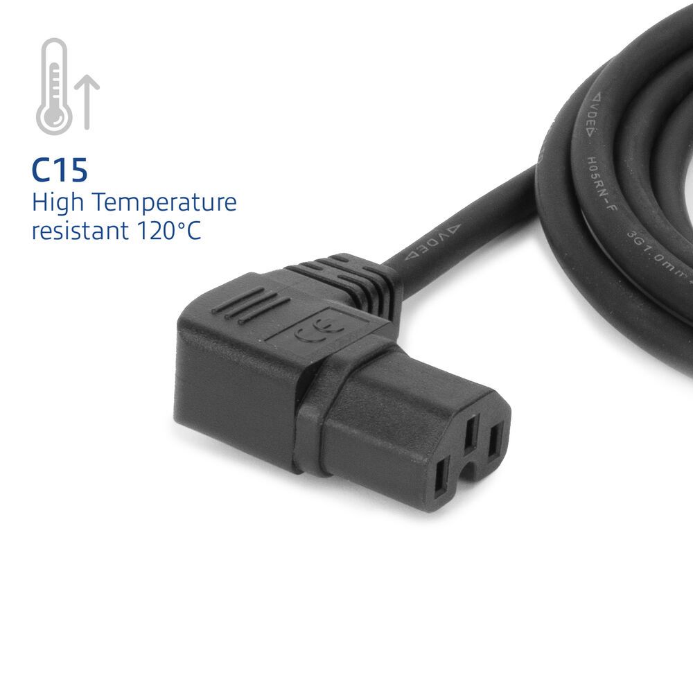 ACT Powercord C14 - C15 (angled left) 0,6m Black