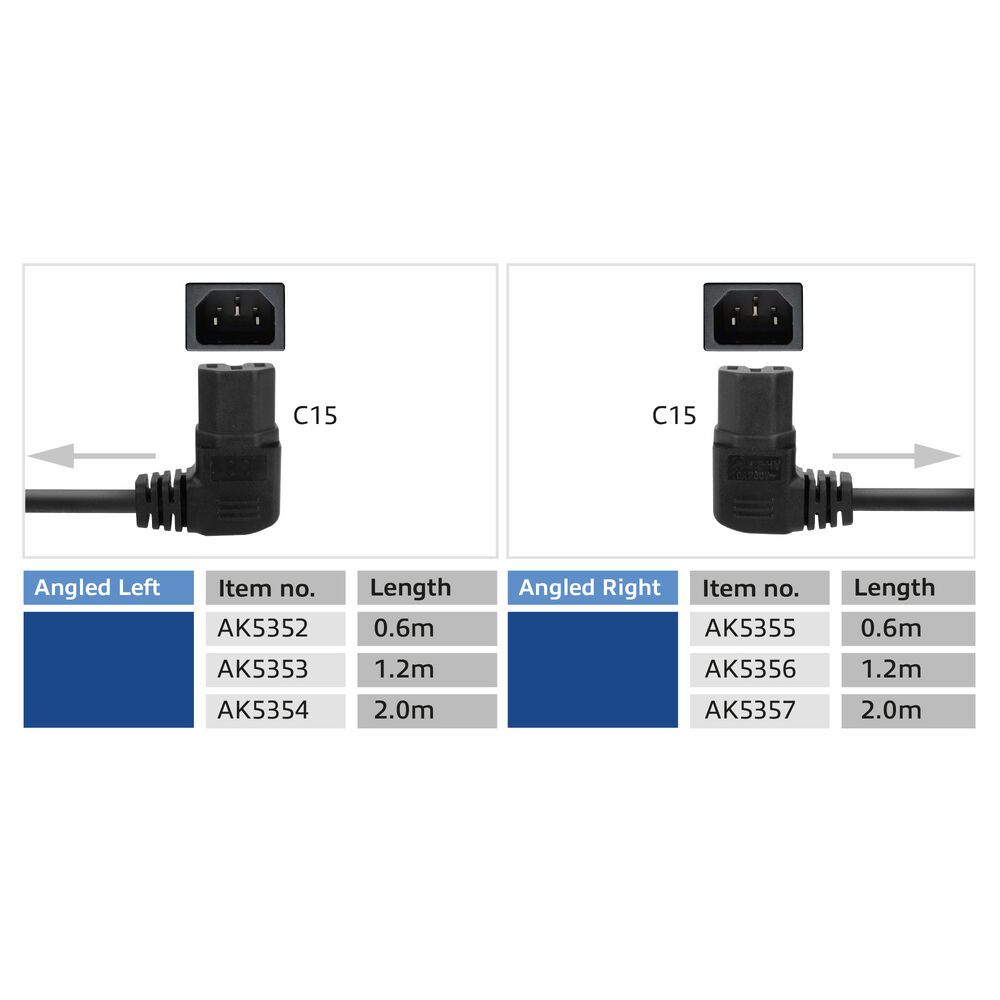 ACT Powercord C14 - C15 (angled right) 0,6m Black