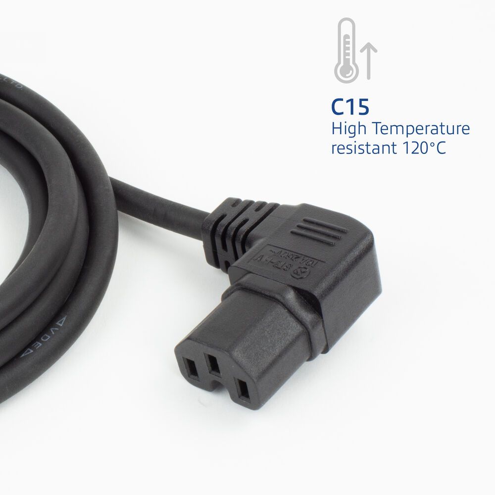 ACT Powercord C14 - C15 (angled right) 0,6m Black