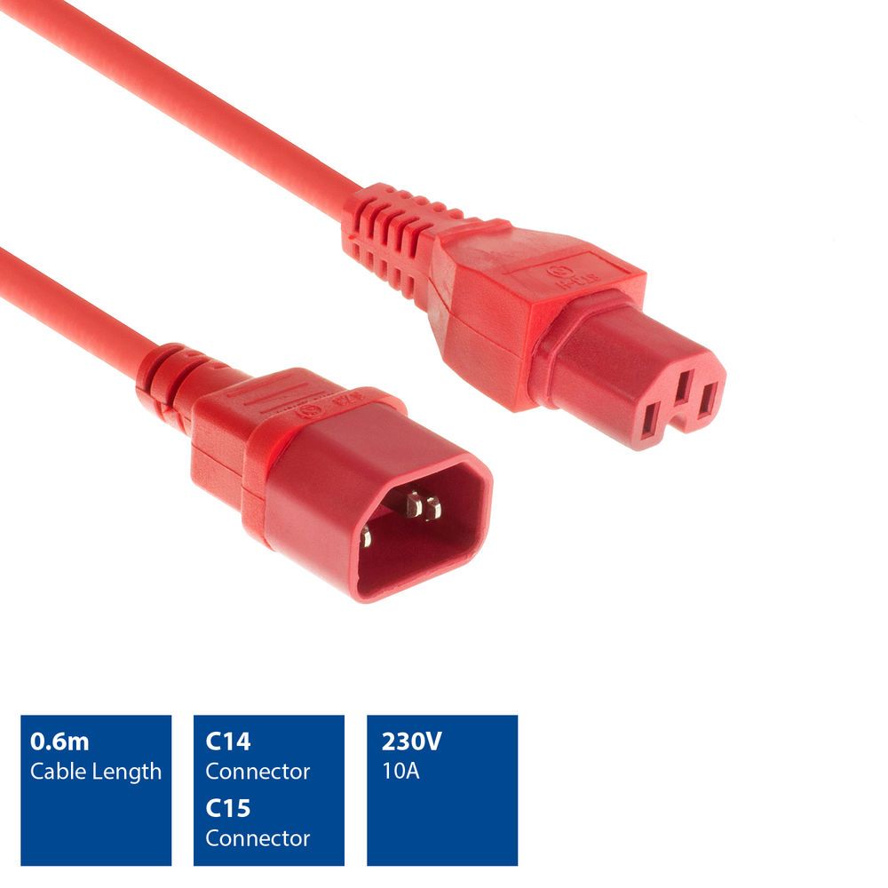 ACT Powercord C14 - C15 0,6m Red
