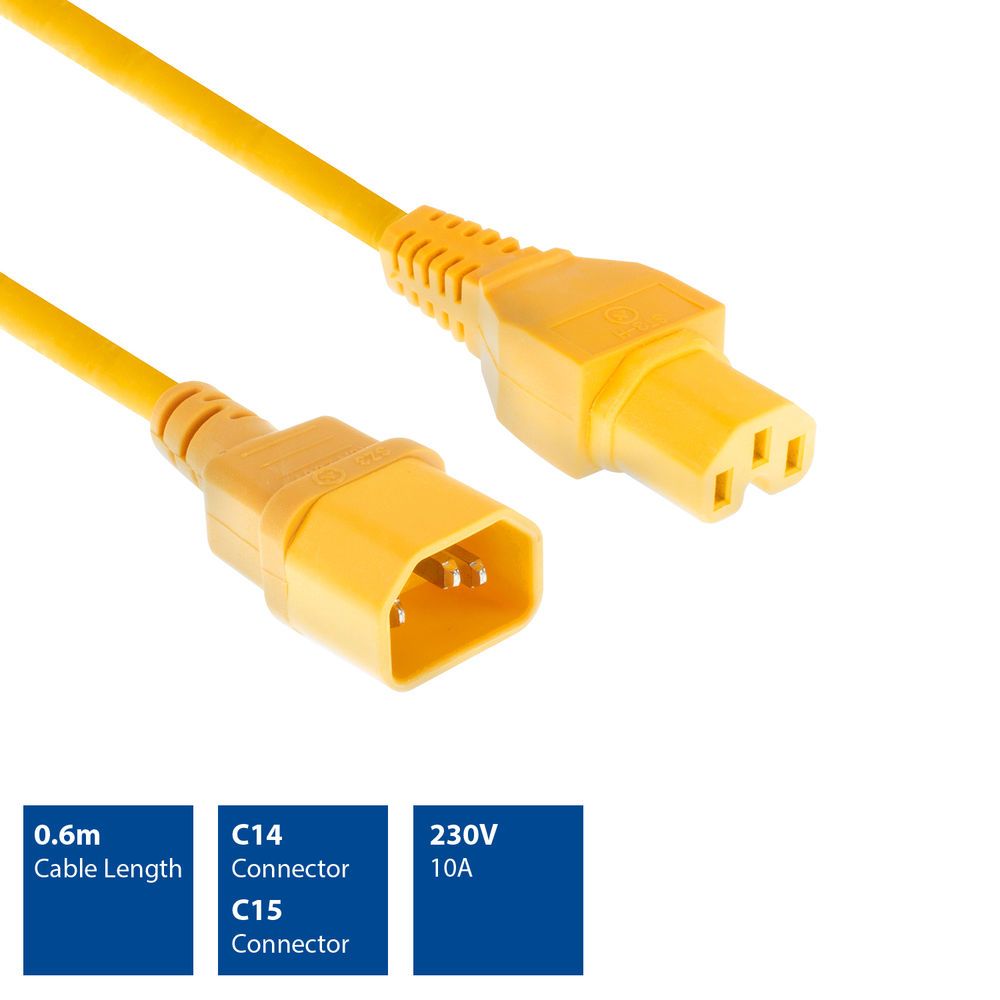 ACT Powercord C14 - C15 0,6m Yellow
