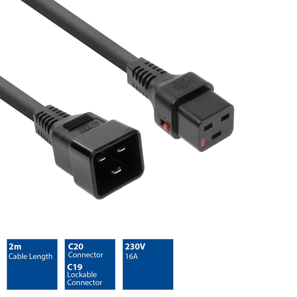 ACT Powercord C19 IEC Lock - C20 2m Black