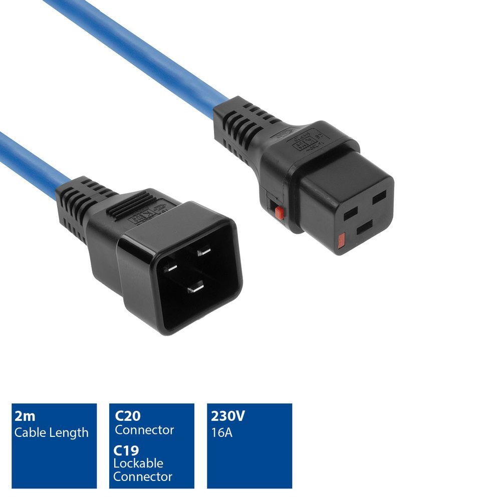 ACT Powercord C19 IEC Lock - C20 2m Blue