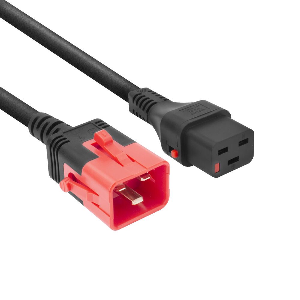 ACT Powercord C19 IEC Lock - C20 IEC Lock Dual Locking 1m Black