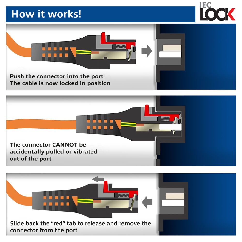 ACT Powercord C19 IEC Lock - C20 IEC Lock Dual Locking 1m Black
