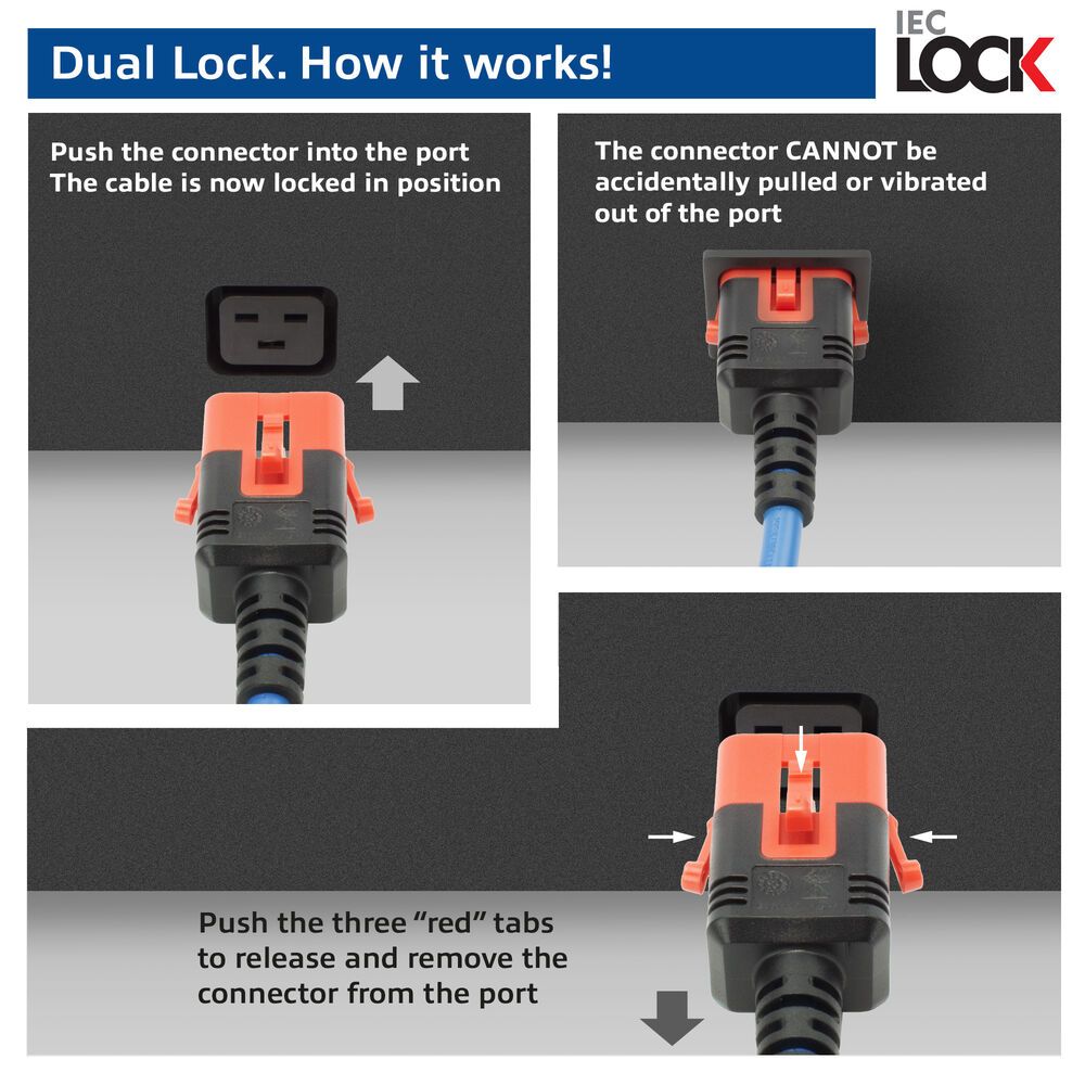 ACT Powercord C19 IEC Lock - C20 IEC Lock Dual Locking 1m White