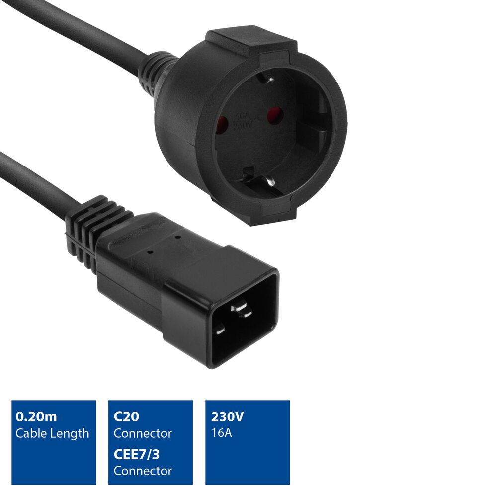 ACT Powercord C20 IEC 60320- CEE 7/3 0,2m Black