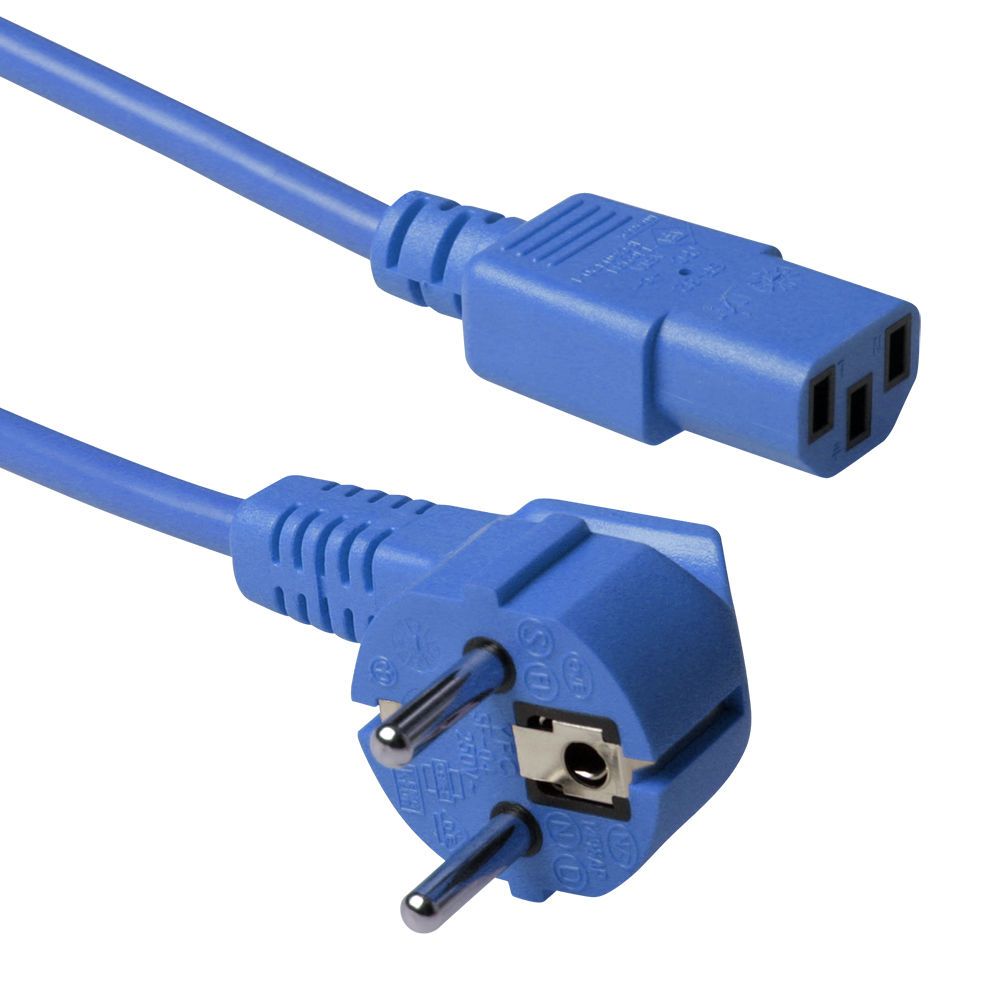 ACT Powercord mains connector Schuko CEE 7/7 male (angled) - C13 IEC 60320 1,2m Blue