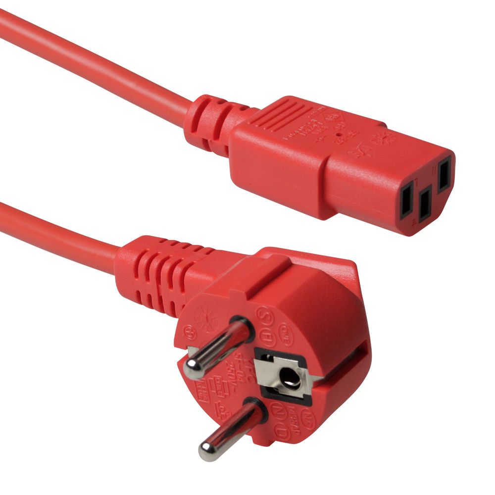 ACT Powercord mains connector Schuko CEE 7/7 male (angled) - C13 IEC 60320 1,2m Red