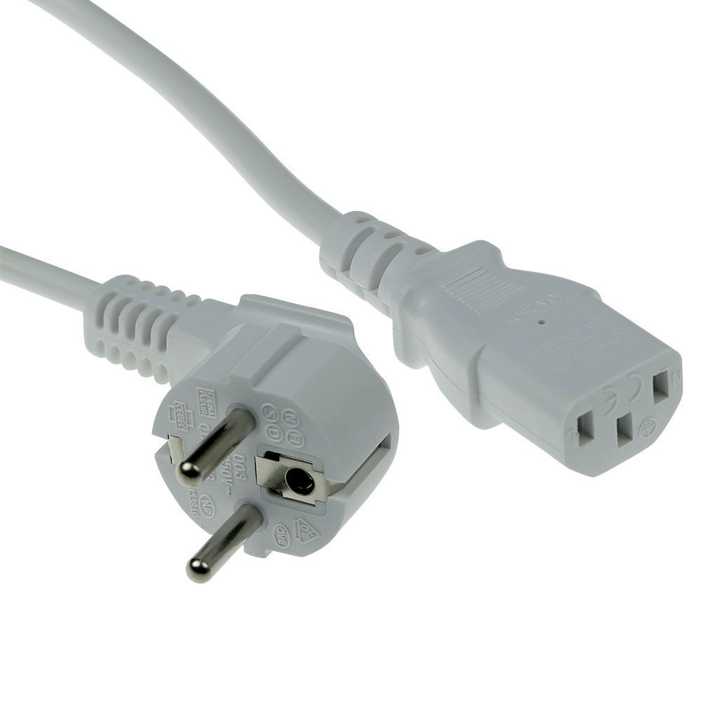 ACT Powercord mains connector Schuko CEE 7/7 male (angled) - C13 IEC 60320 1,5m White