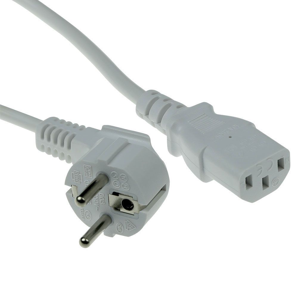 ACT Powercord mains connector Schuko CEE 7/7 male (angled) - C13 IEC 60320 2m White
