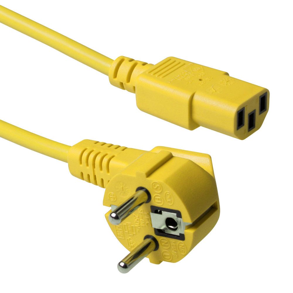 ACT Powercord mains connector Schuko CEE 7/7 male (angled) - C13 IEC 60320 1,2m Yellow