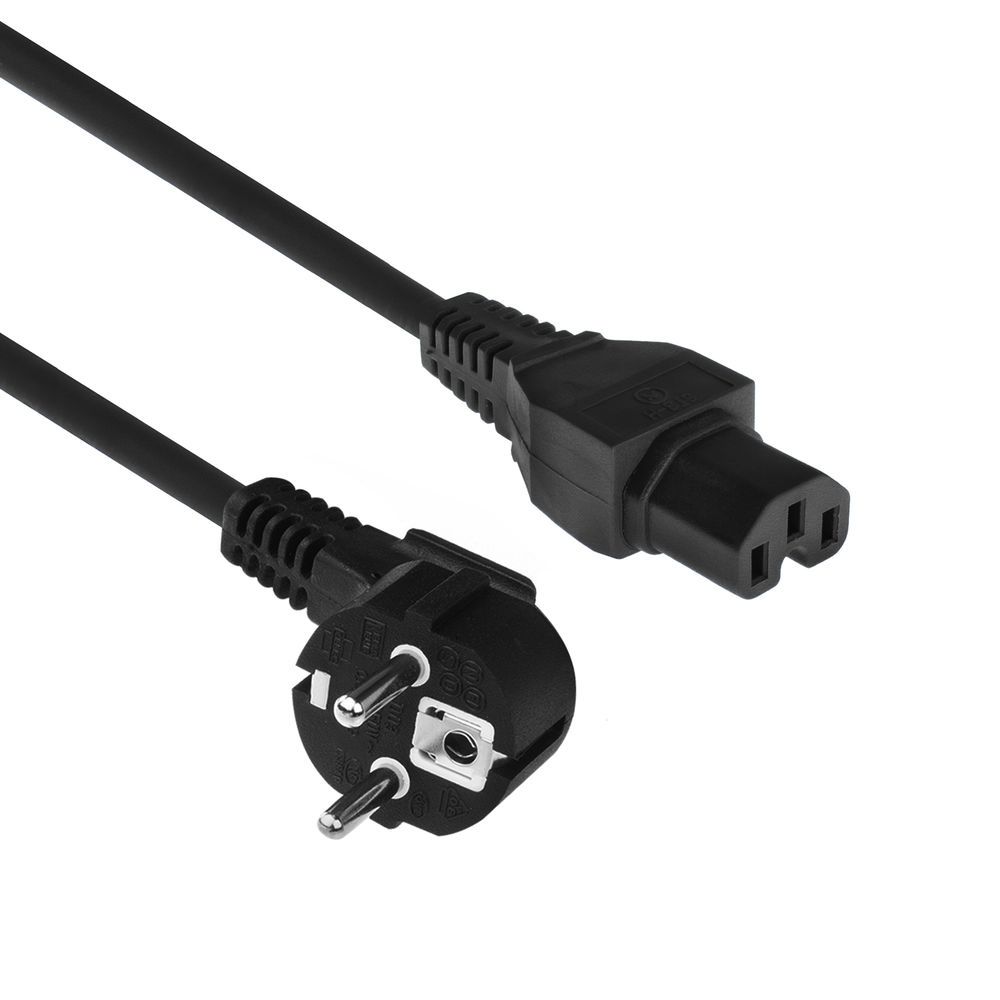ACT Powercord mains connector Schuko CEE 7/7 male (angled) - C15 IEC 60320 1m Black