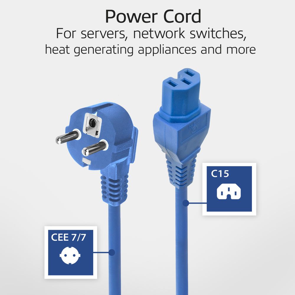 ACT Powercord mains connector Schuko CEE 7/7 male (angled) - C15 IEC 60320 2 m Blue