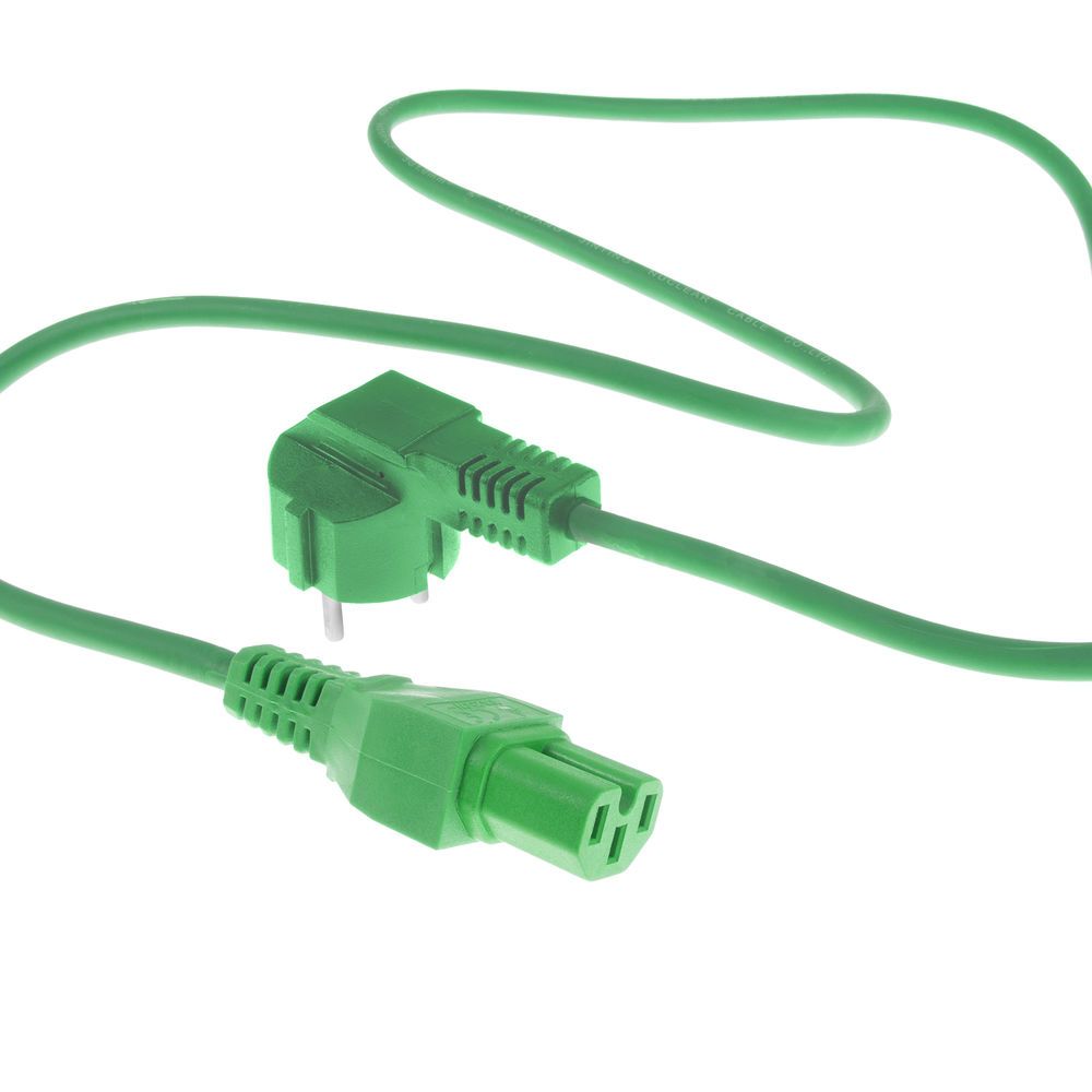 ACT Powercord mains connector Schuko CEE 7/7 male (angled) - C15 IEC 60320 2m Green