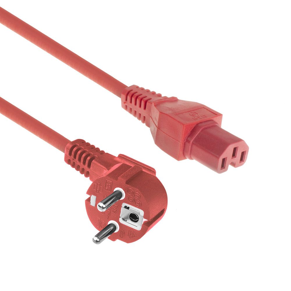 ACT Powercord mains connector Schuko CEE 7/7 male (angled) - C15 IEC 60320 1m Red