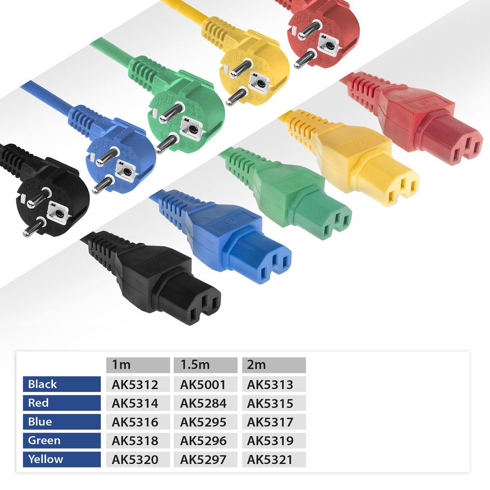 ACT Powercord mains connector Schuko CEE 7/7 male (angled) - C15 IEC 60320 1m Red