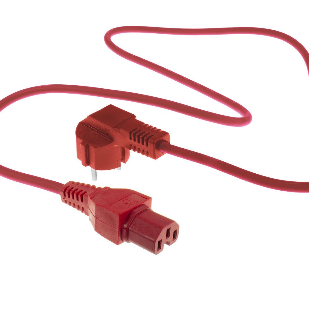 ACT Powercord mains connector Schuko CEE 7/7 male (angled) - C15 IEC 60320 2m Red