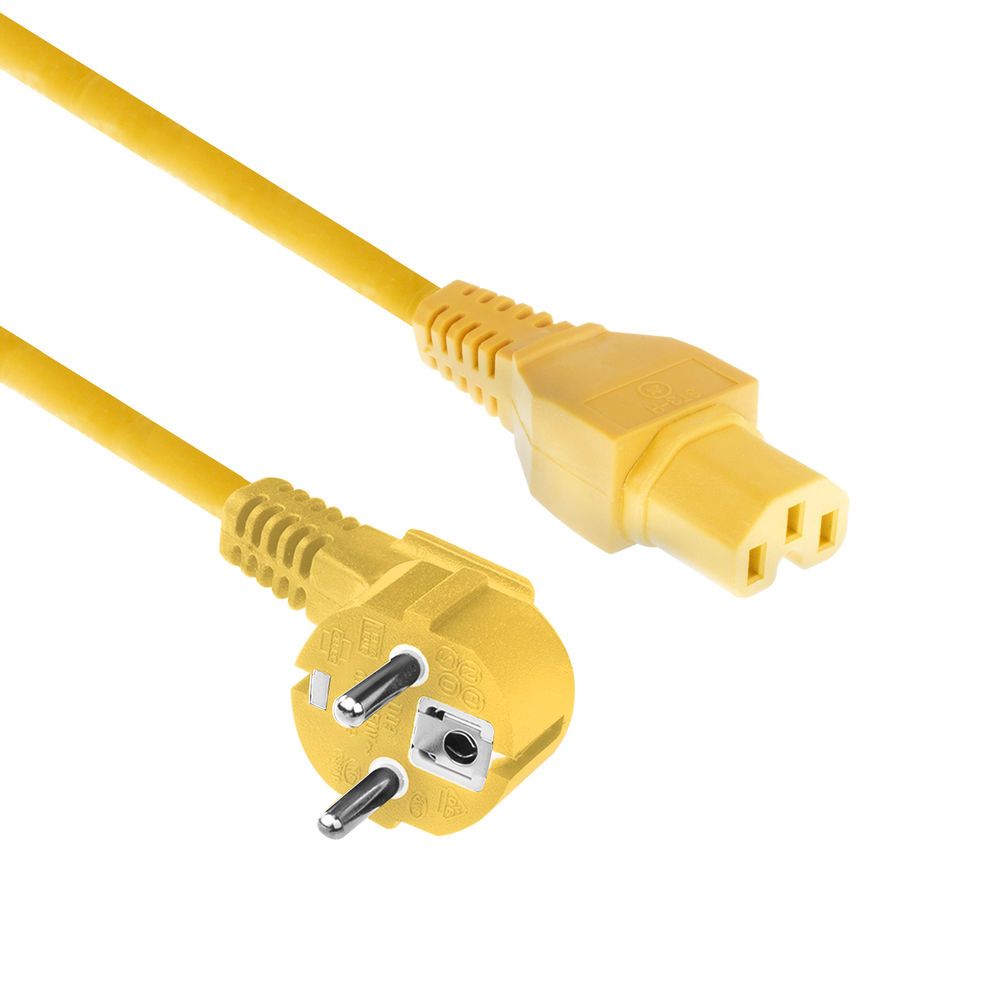 ACT Powercord mains connector Schuko CEE 7/7 male (angled) - C15 IEC 60320 1m Yellow