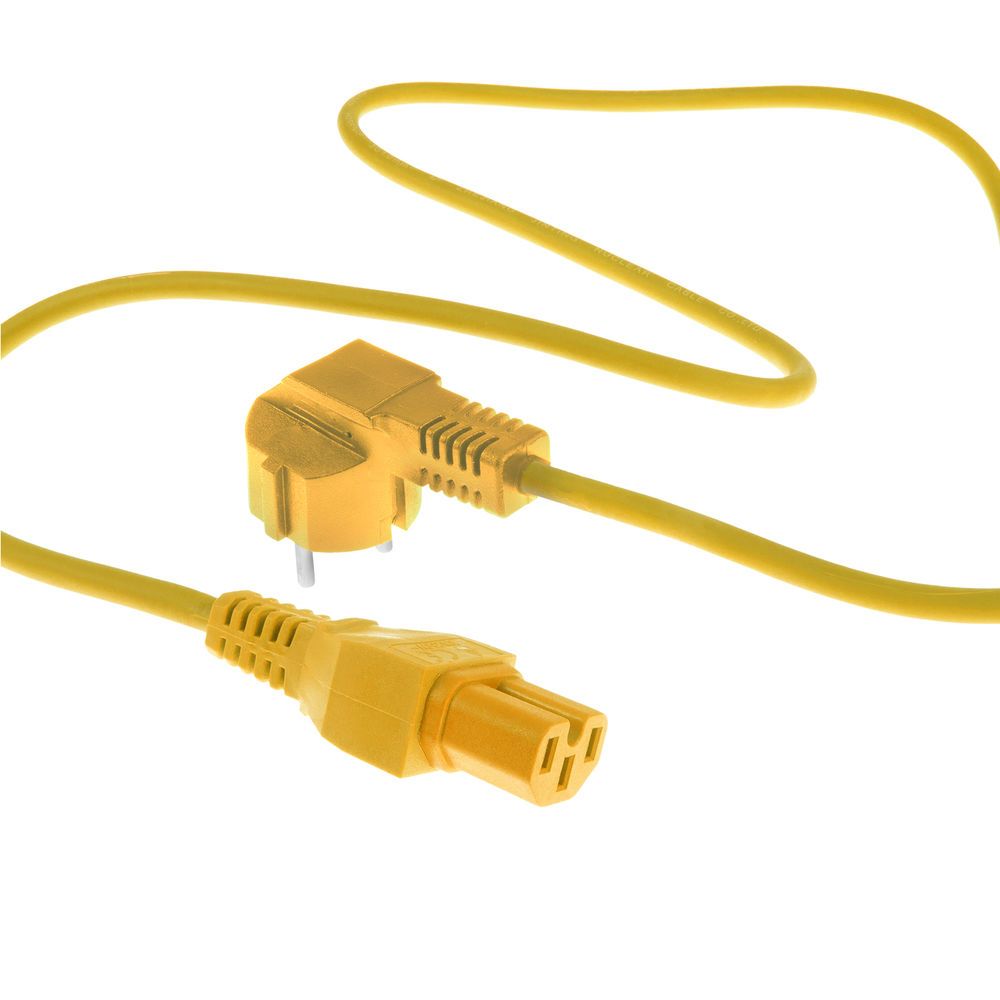ACT Powercord mains connector Schuko CEE 7/7 male (angled) - C15 IEC 60320 2m Yellow