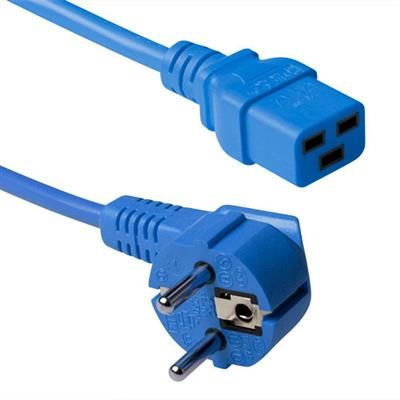 ACT Powercord mains connector Schuko CEE 7/7 male (angled) - C19 IEC 60320 1,2m Blue
