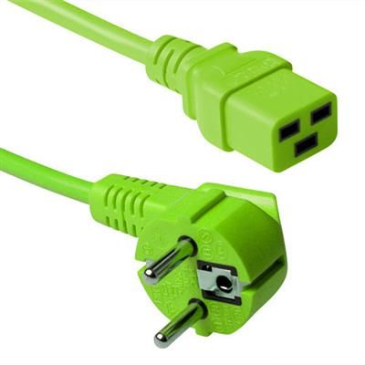 ACT Powercord mains connector Schuko CEE 7/7 male (angled) - C19 IEC 60320 1,2m Green