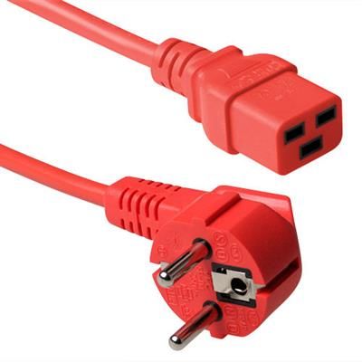 ACT Powercord mains connector Schuko CEE 7/7 male (angled) - C19 IEC 60320 3m Red