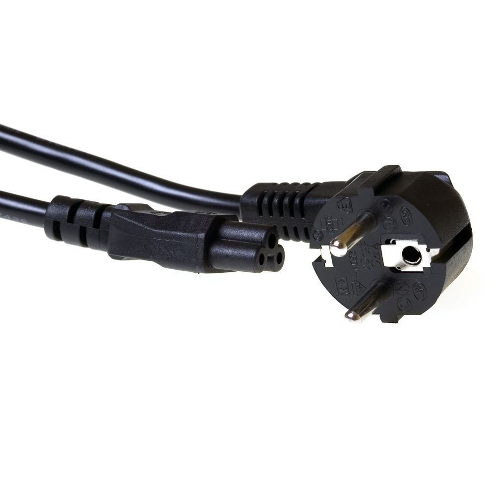 ACT Powercord mains connector Schuko CEE 7/7 male (angled) - C5 IEC 60320 1m Black