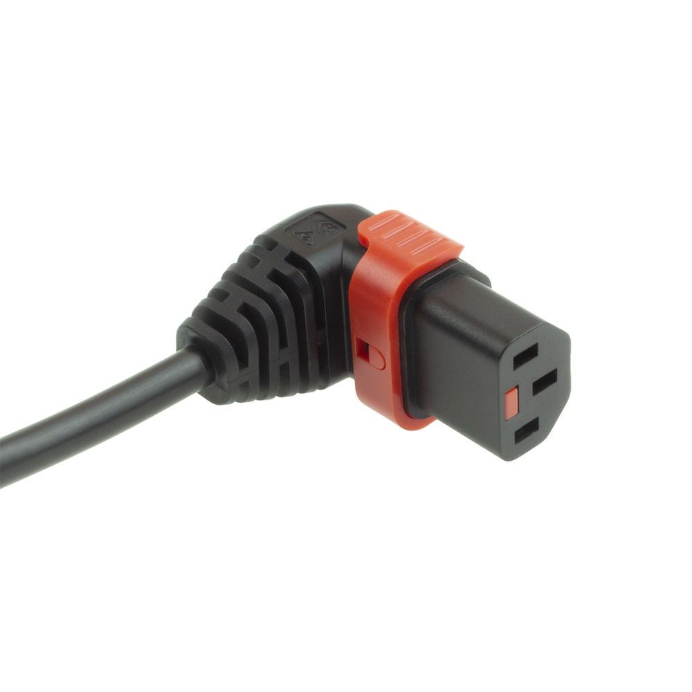 ACT Powercord Schuko CEE 7/7 male (angled) - C13 IEC Lock (down angled) 1m Black