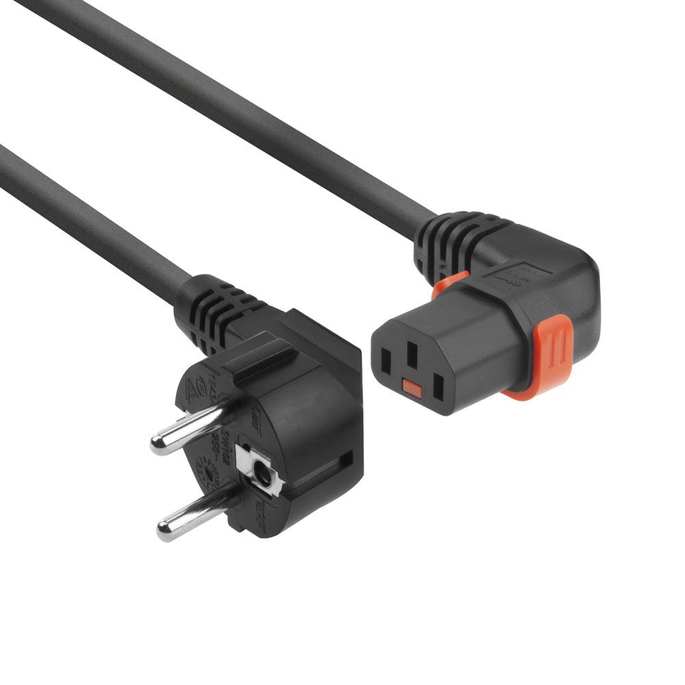 ACT Powercord Schuko CEE 7/7 male (angled) - C13 IEC Lock (right angled) 1m Black