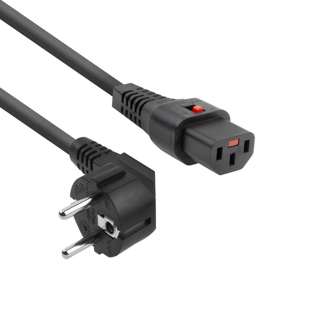 ACT Powercord Schuko CEE 7/7 male (angled) - C13 IEC Lock 5m Black