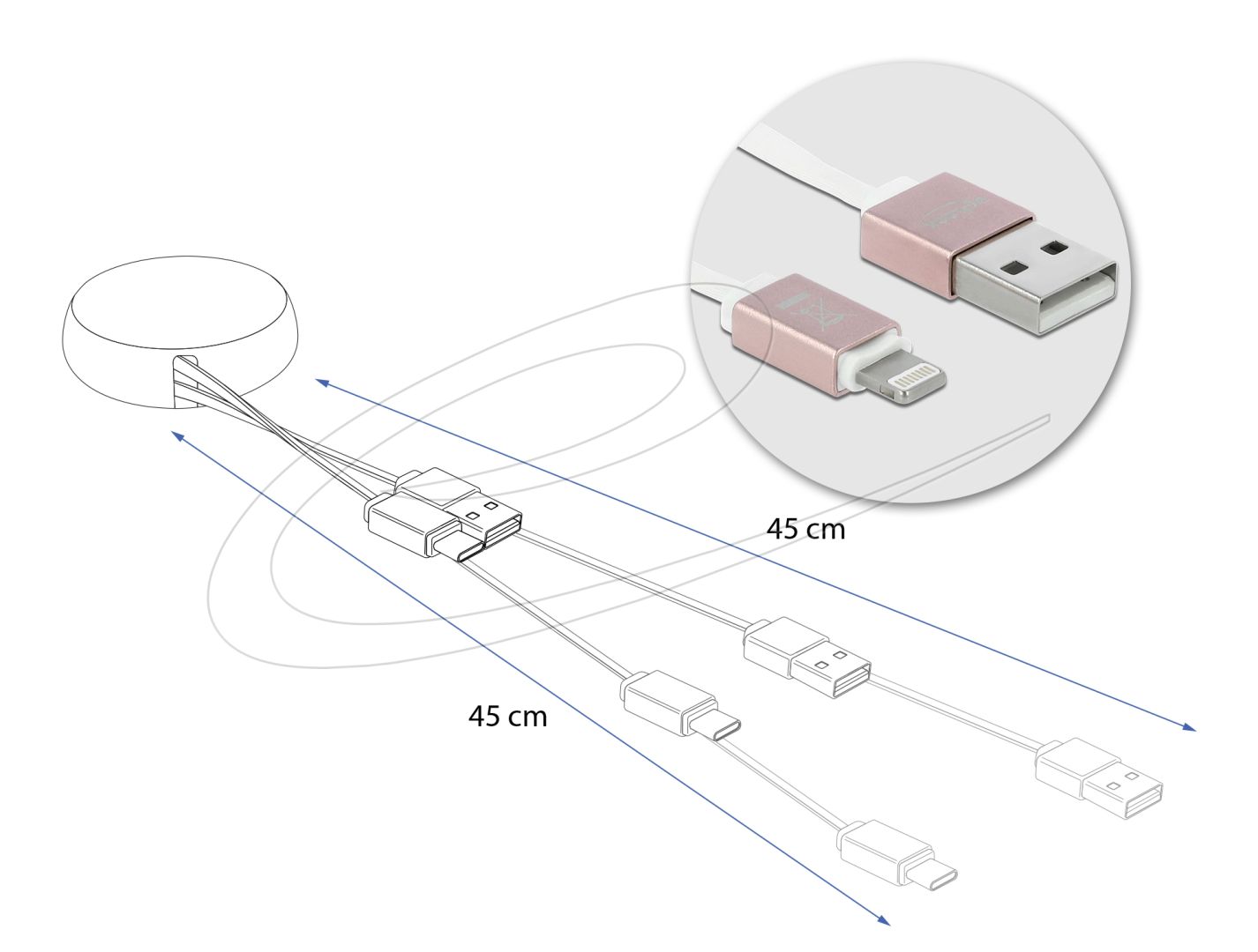 DeLock USB Retractable Cable Type-A to Lightning™ White/Pale Pink