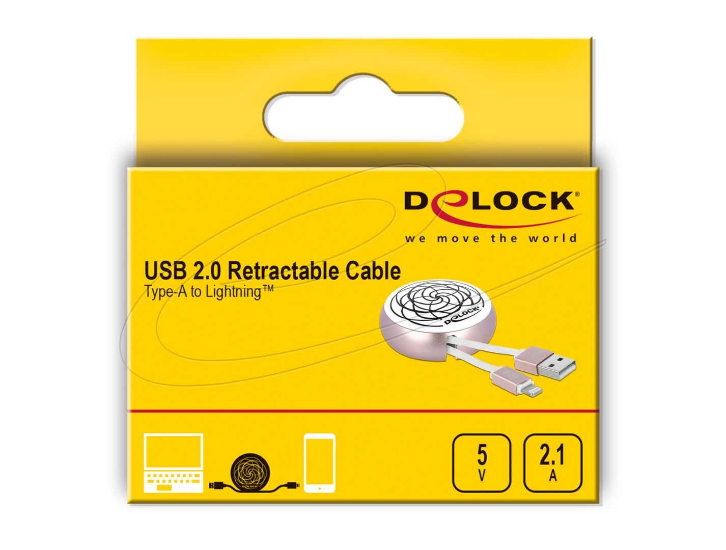 DeLock USB Retractable Cable Type-A to Lightning™ White/Pale Pink