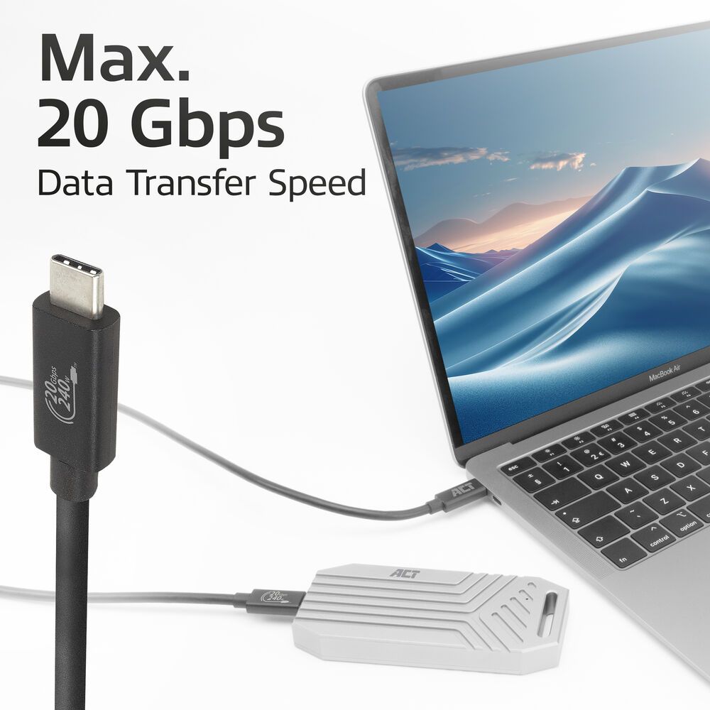 ACT USB4 20Gbps 240W USB Type-C Cable USB-IF certified 2m Black