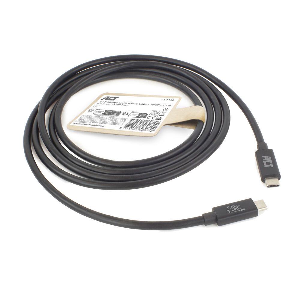 ACT USB4 20Gbps 240W USB Type-C Cable USB-IF certified 2m Black