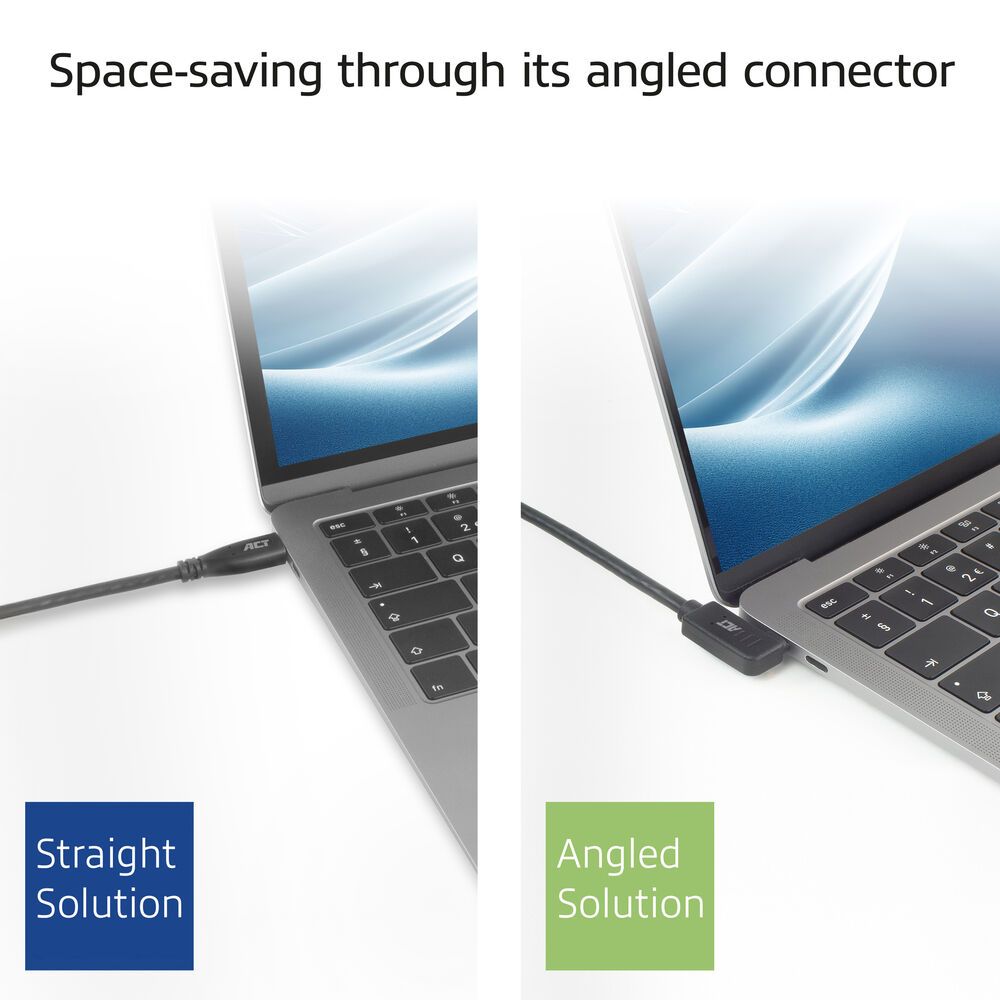 ACT USB 3.0 60W USB Type-C (left/right angled) to USB Type-C (up/down angled) Cable 1m Black