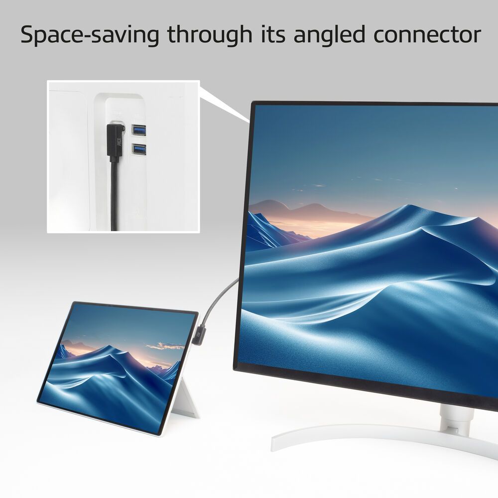 ACT USB 3.0 60W USB Type-C (left/right angled) to USB Type-C (up/down angled) Cable 2m Black