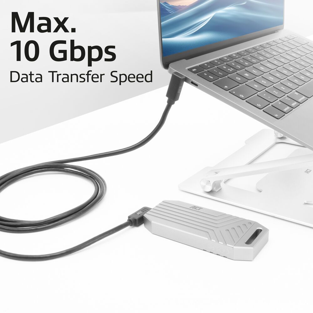 ACT USB 3.0 60W USB Type-C (left/right angled) to USB Type-C (up/down angled) Cable 2m Black