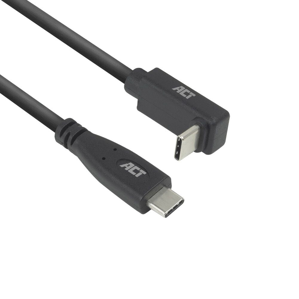 ACT USB 3.0 60W USB Type-C (straight) to USB Type-C (left/right angled) Cable 2m Black
