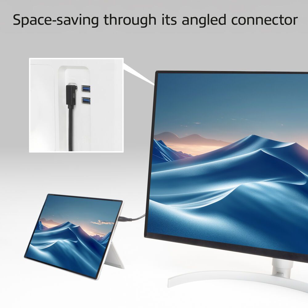 ACT USB 3.0 60W USB Type-C (straight) to USB Type-C (left/right angled) Cable 2m Black